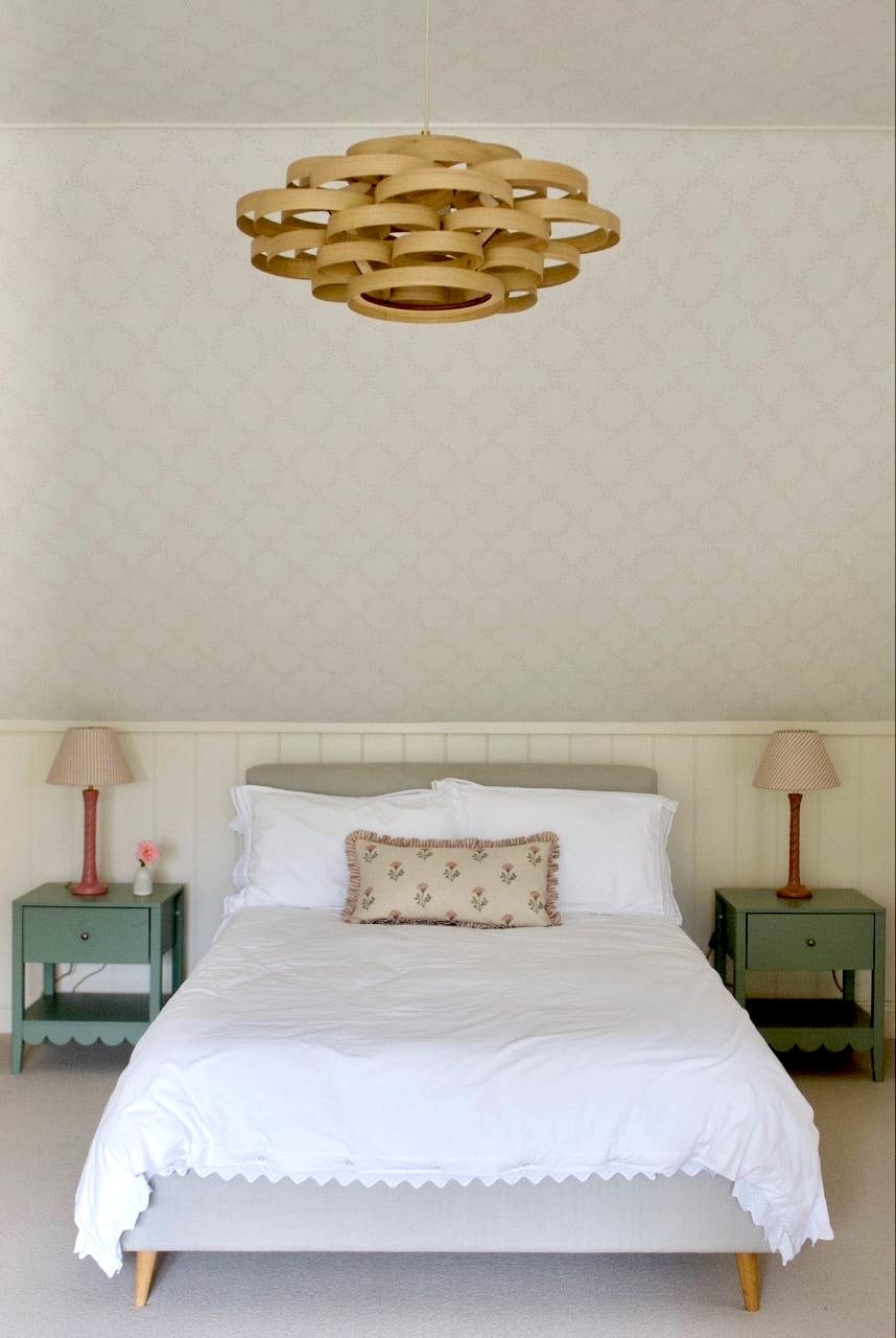Walls and ceiling wallpapered.